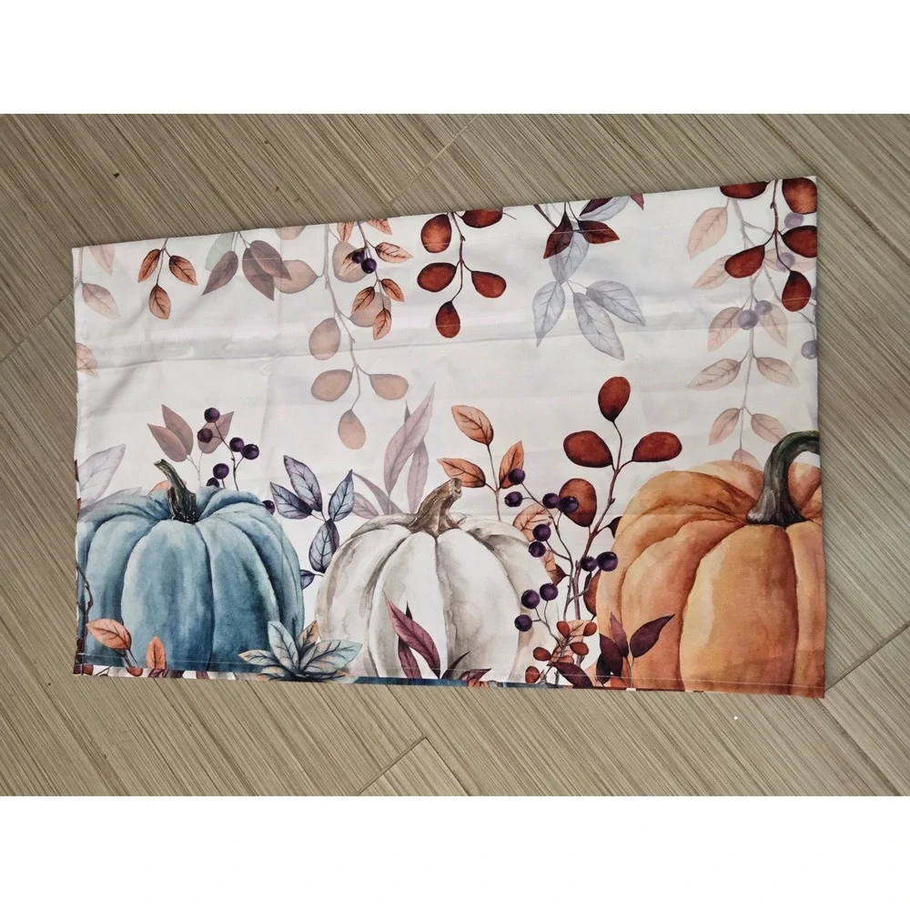 Fall Pumpkin Window Valance Autumn Harvest Watercolor Orange Teal 60x18